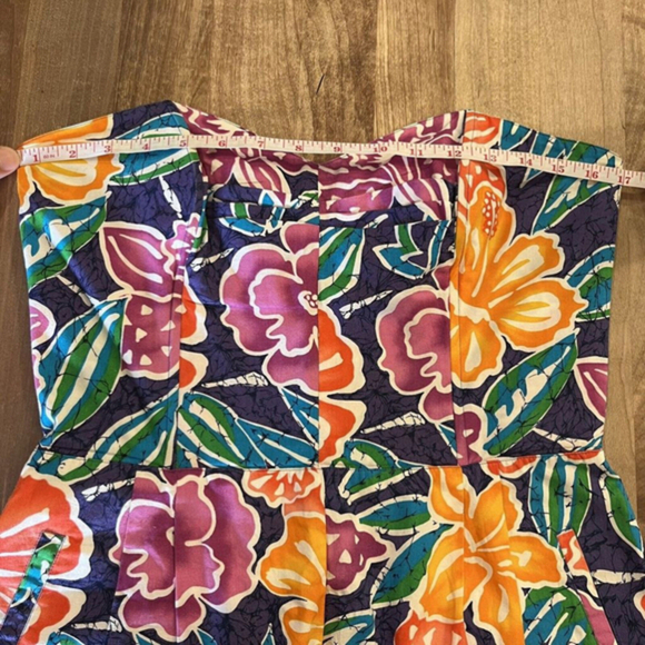 Liz Sport Vintage 1980s Hawaiian Floral Print Strapless Cotton Romper‎ Size 12 - Picture 11 of 12